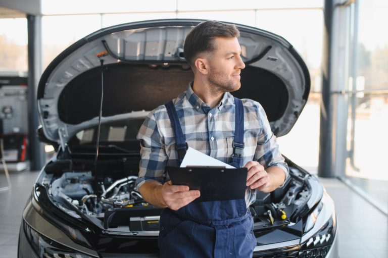 Un mécanicien automobile inspectant le compartiment du moteur d'une voiture